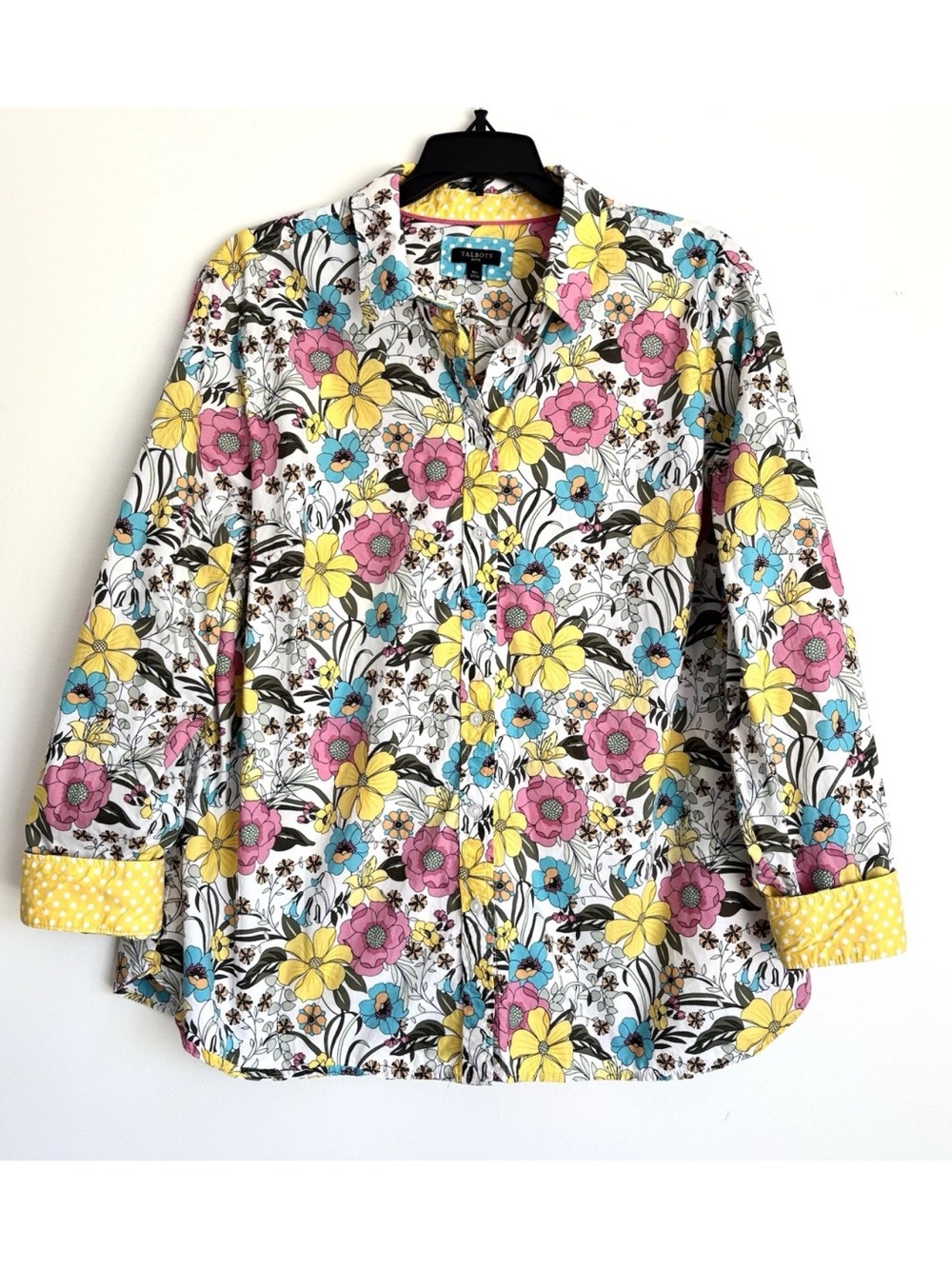 Talbots Floral Flip Cuff Button Up Cotton Shirt